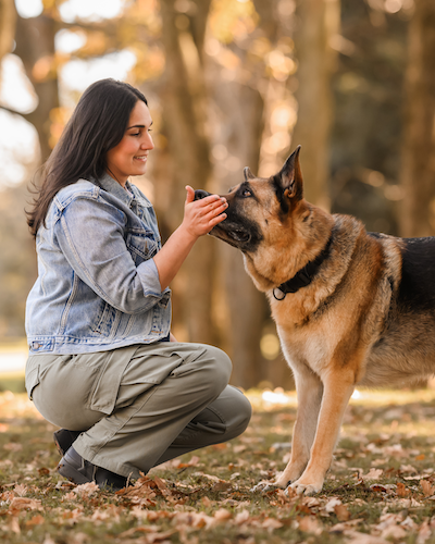 Sarah Rida with German Shepard