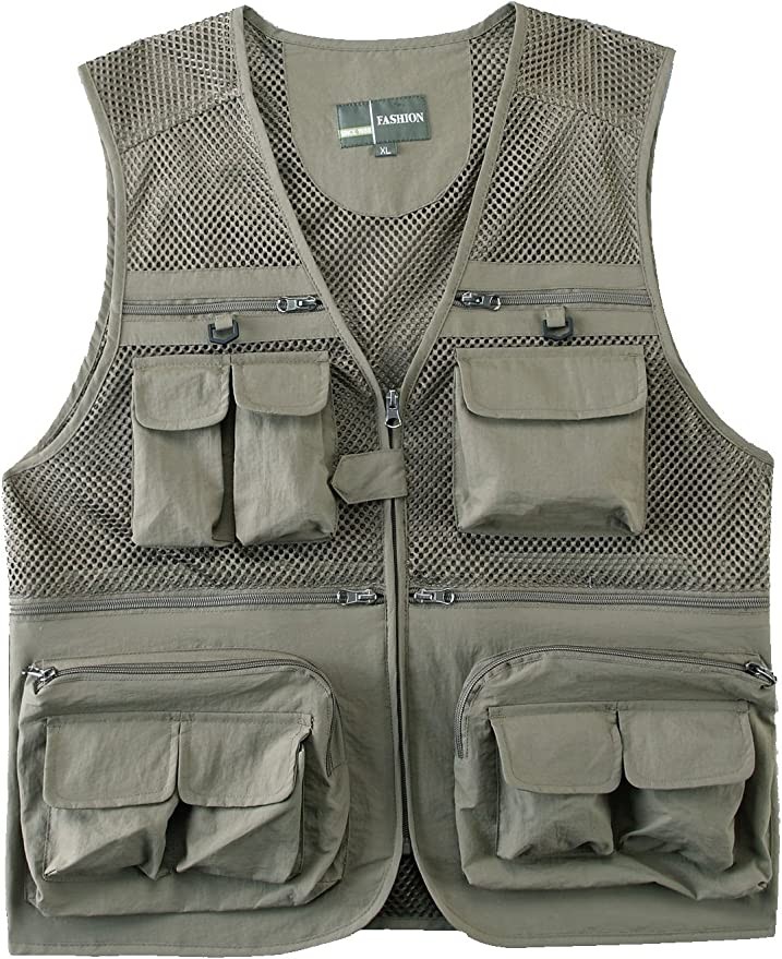 Men Waistcoat Fishing Travelling Hiking Photography Gilet Khaki